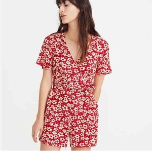 Madewell Red Mini Romper w/Pockets Top & Cream Daisy Wrap-Front 00